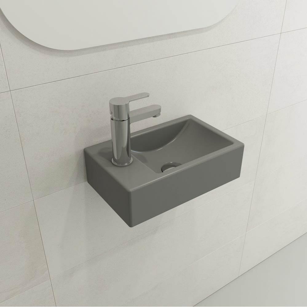 Milano Wall-Mounted Sink Fireclay 14.5 in. 1-hole on Right Side with Overflow in Matte Gray