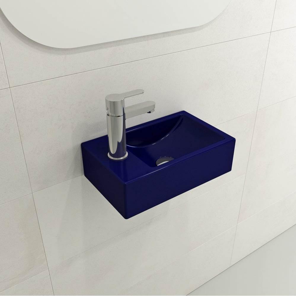 Milano Wall-Mounted Sink Fireclay 14.5 in. 1-hole Right Side Faucet Deck with Overflow in Sapphire