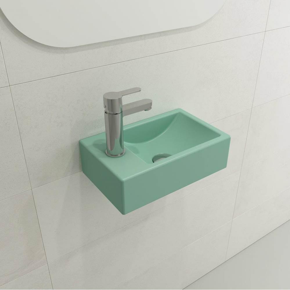 Milano Wall-Mounted Sink Fireclay 14.5 in. 1-hole Right Side Faucet Deck  with Overflow in Matte M