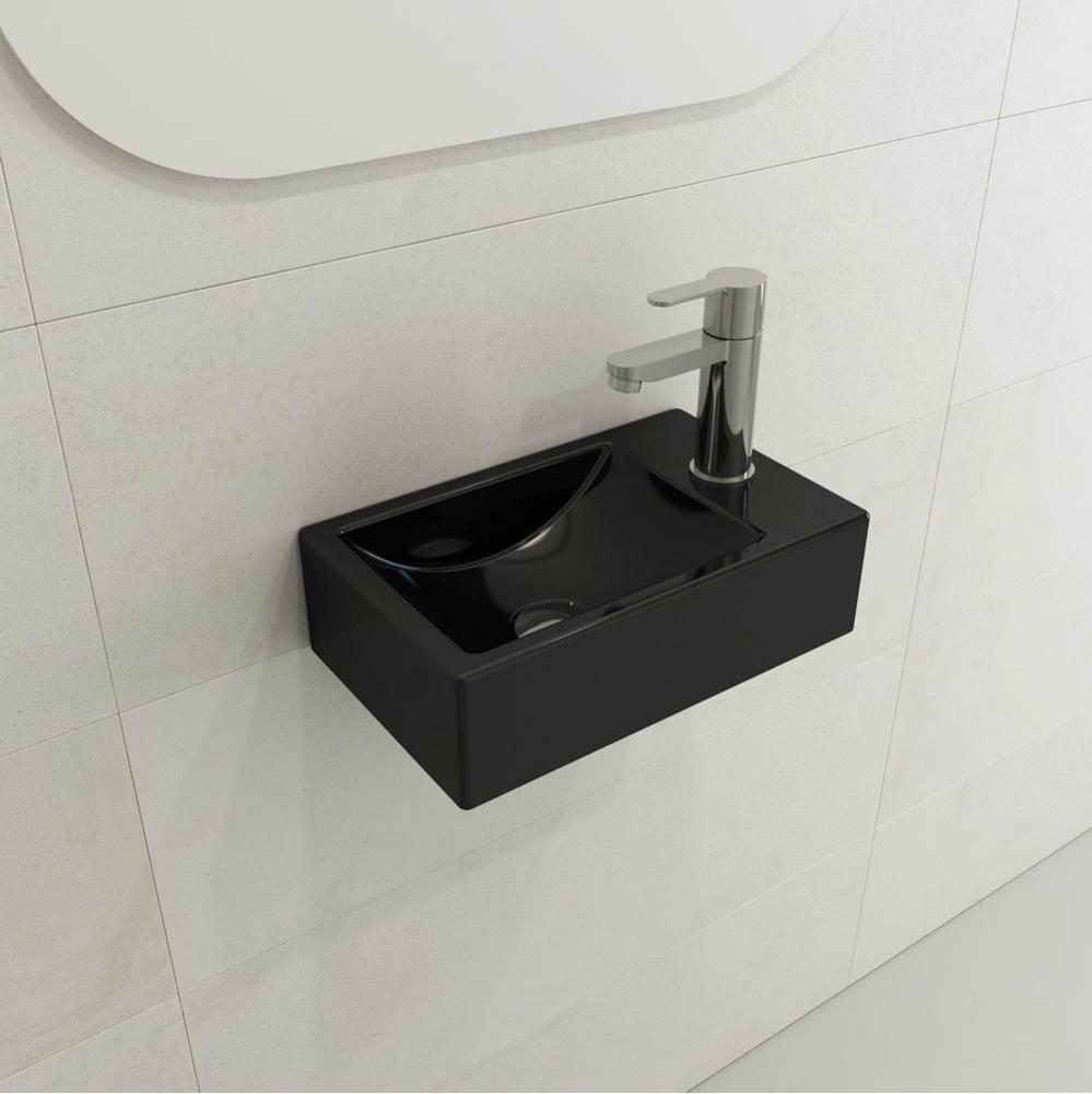 Milano Wall-Mounted Sink Fireclay 14.5 in. 1-hole Left Side Faucet Deck with Overflow in Black