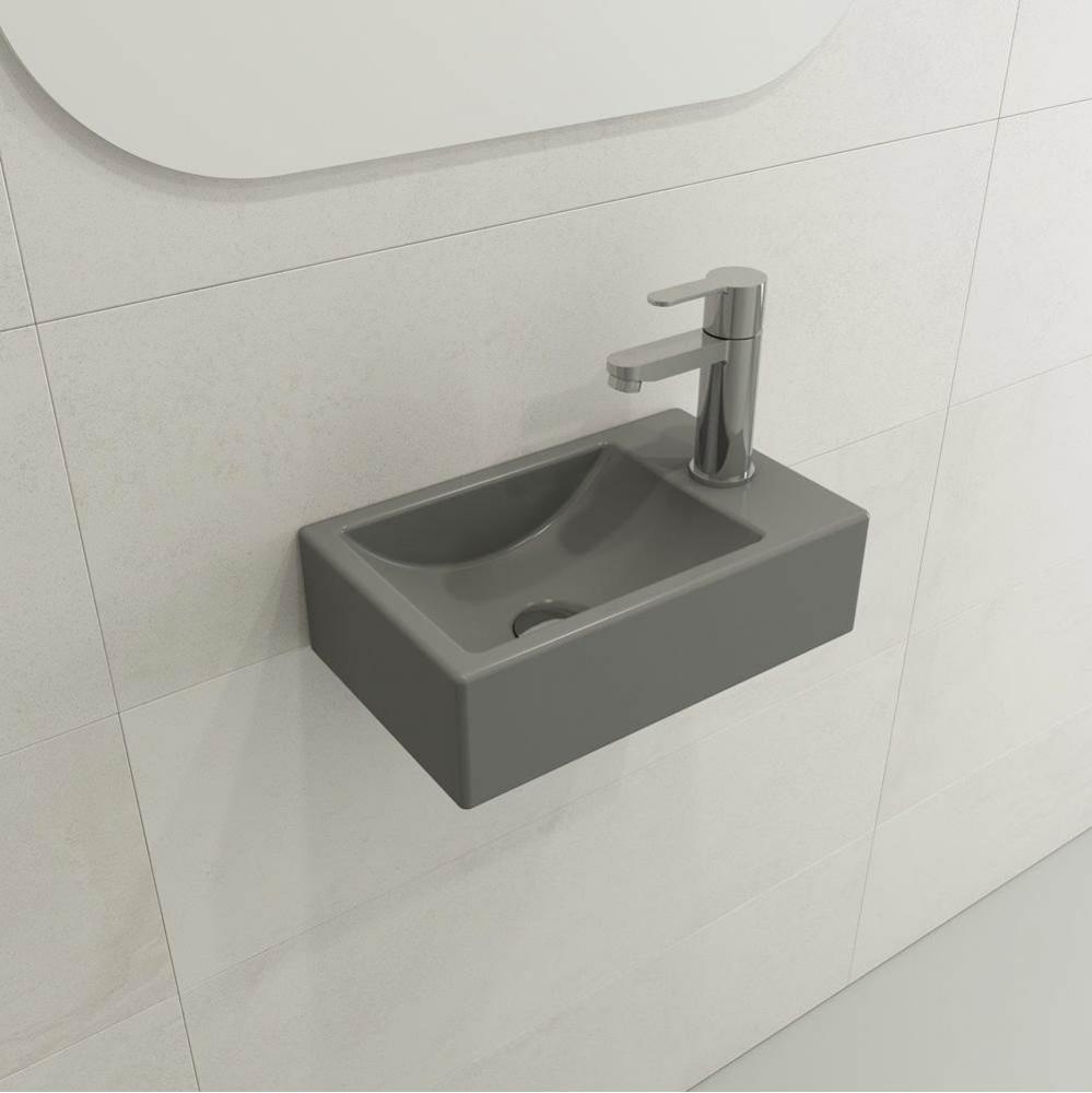 Milano Wall-Mounted Sink Fireclay 14.5 in. 1-hole on Left Side with Overflow in Matte Gray