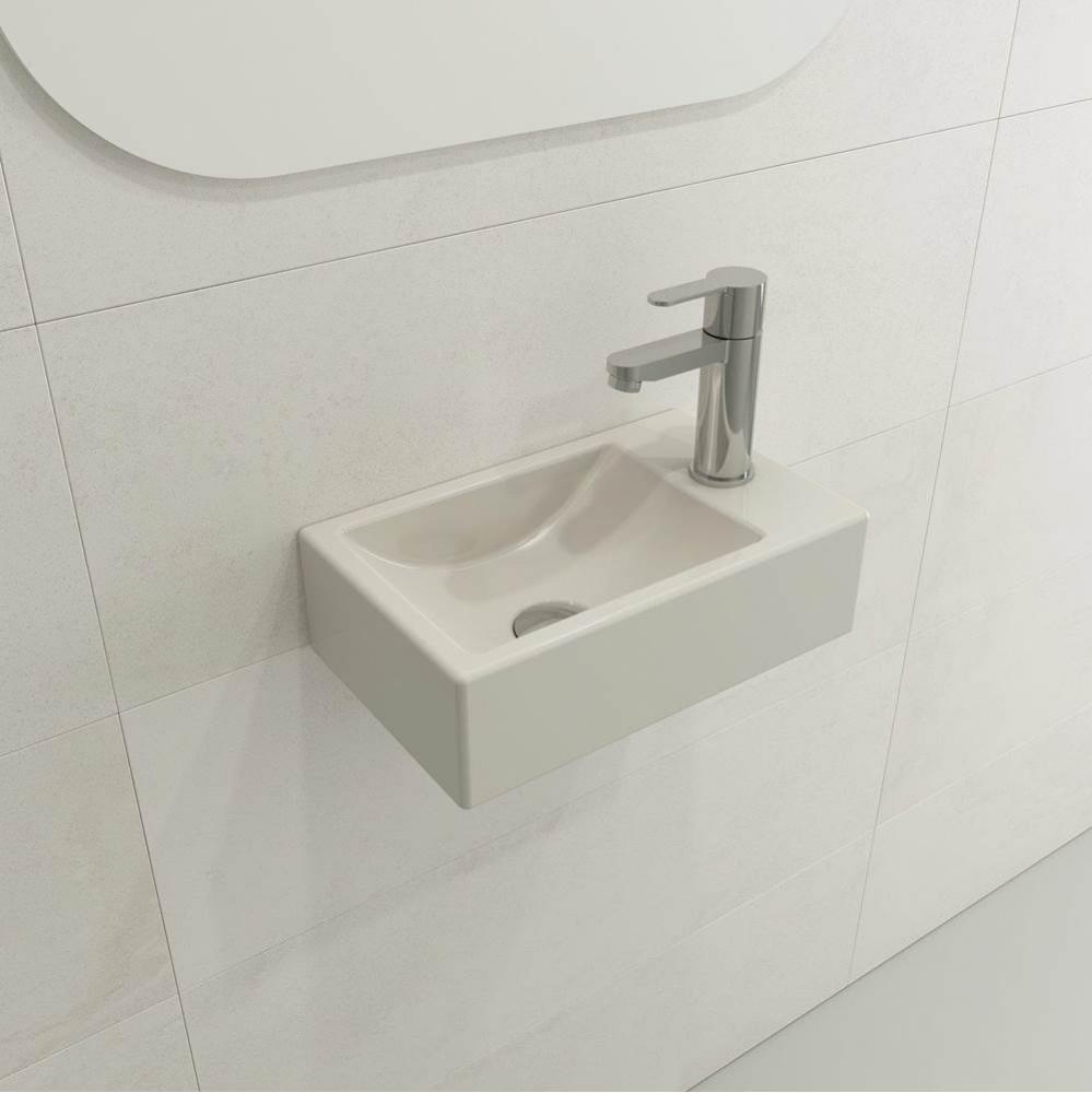 Milano Wall-Mounted Sink Fireclay 14.5 in. 1-hole Left Side Faucet Deck with Overflow in Biscuit
