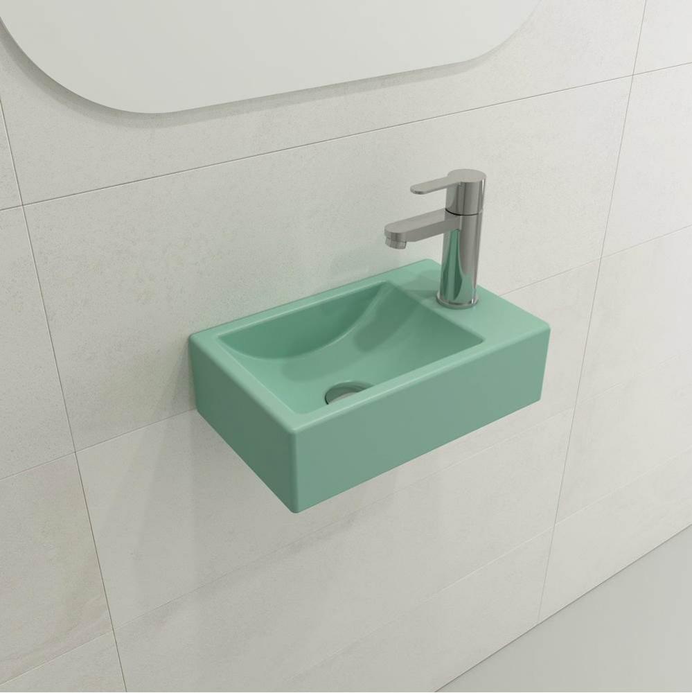 Milano Wall-Mounted Sink Fireclay 14.5 in. 1-hole Left Side Faucet Deck  with Overflow in Matte Mi