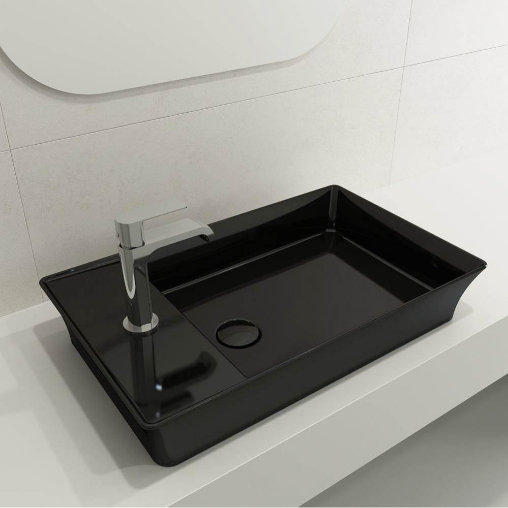 Sottile Rectangle Vessel Fireclay 23.5 in. 1-Hole Faucet Deck with Matching Drain Cover in Black