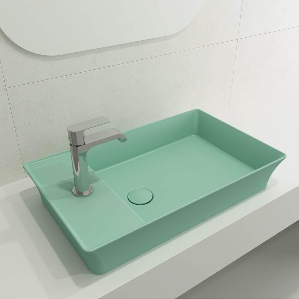 Sottile Rectangle Vessel Fireclay 23.5 in. 1-Hole Faucet Deck with Matching Drain Cover in Matte M