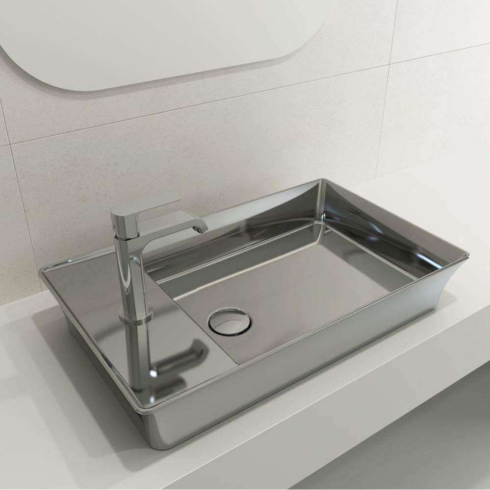 Sottile Rectangle Vessel Fireclay 23.5 in. 1-Hole Faucet Deck with Matching Drain Cover in Platinu