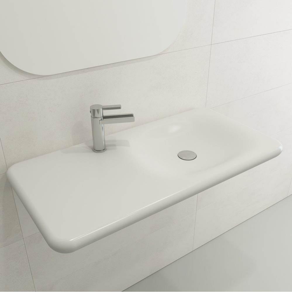 Fenice Wall-Mounted Sink Fireclay 35.5 in. 1-Hole in Matte White