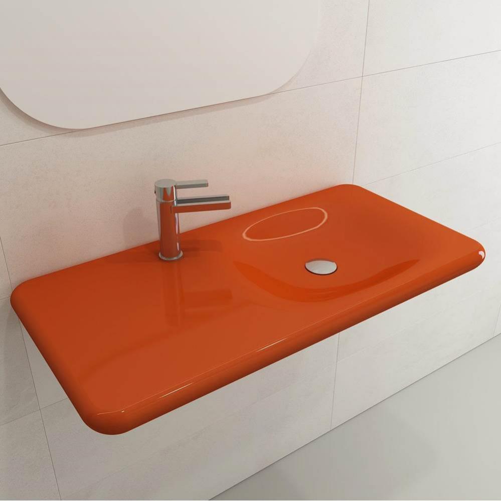 Fenice Wall-Mounted Sink Fireclay 35.5 in. 1-Hole in Orange