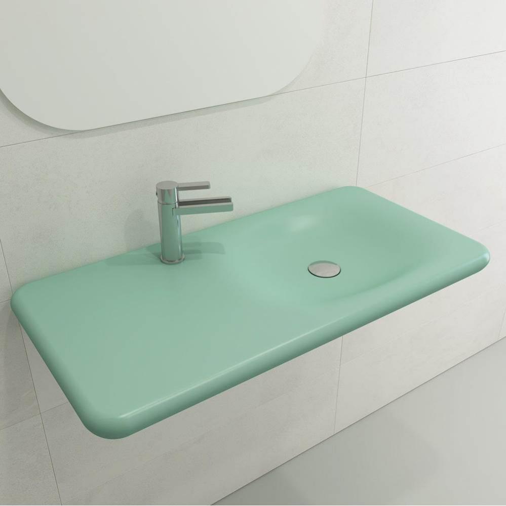 Fenice Wall-Mounted Sink Fireclay 35.5 in. 1-Hole in Matte Mint Green