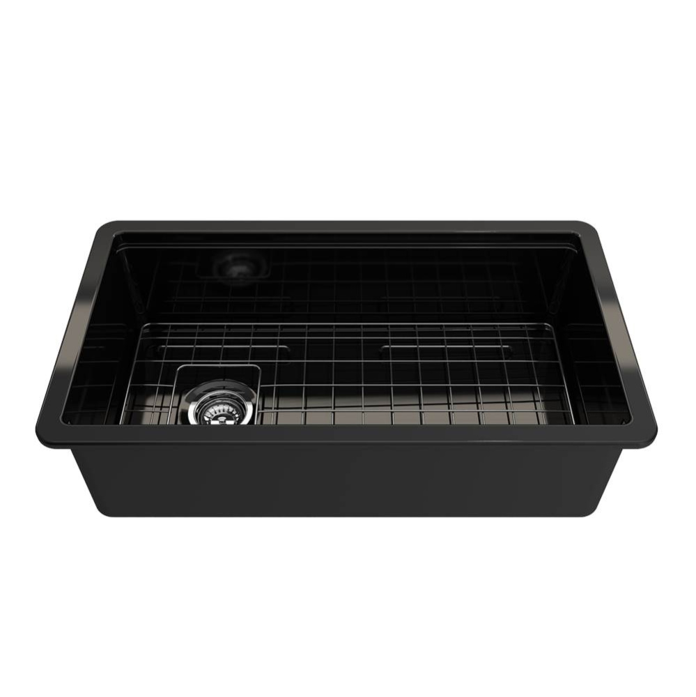 Sotto Step-Rim Tri-Mount Fireclay 34 in. Single Bowl Kitchen Sink Integrated Workstation and Acces