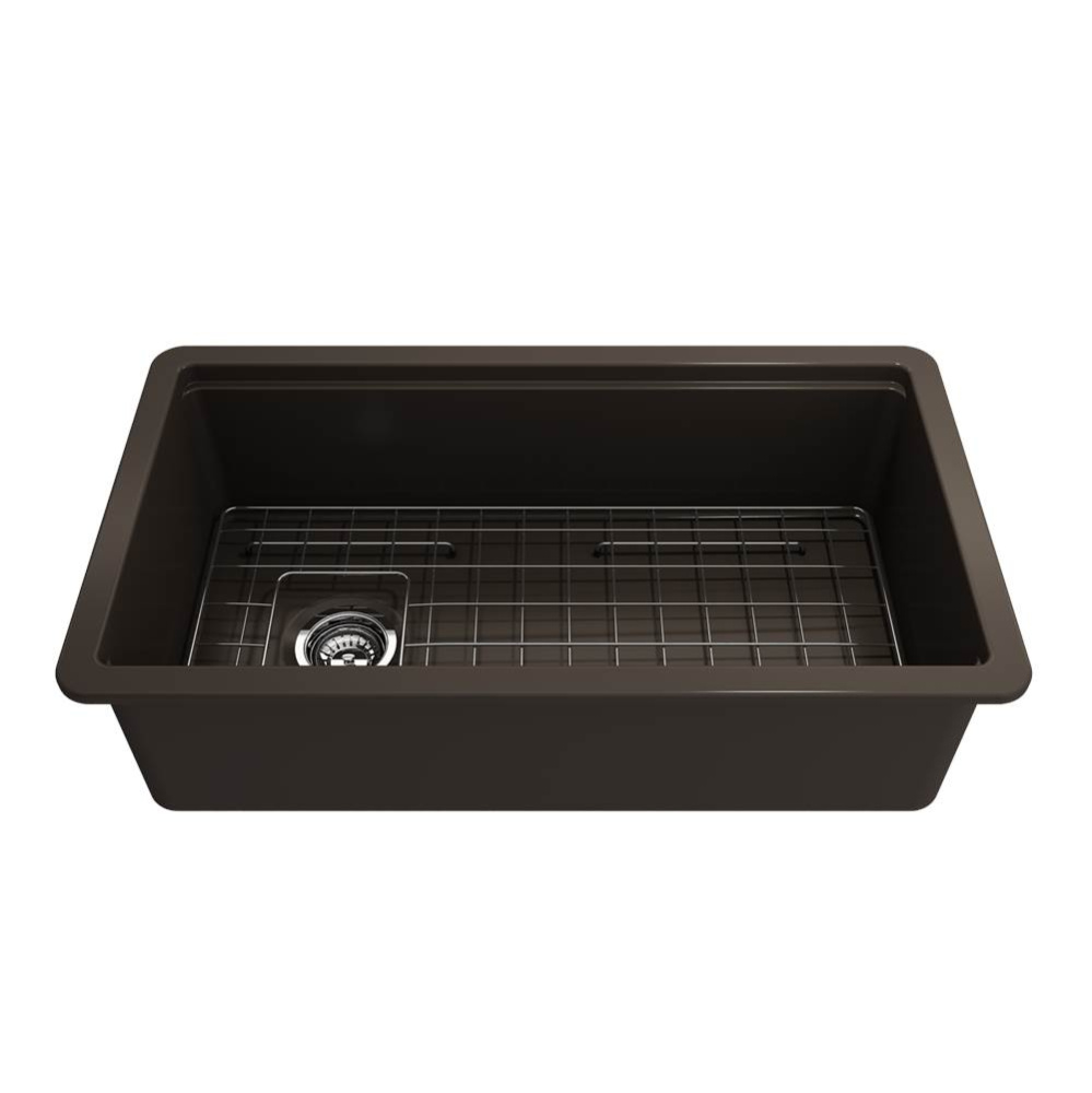 Sotto Step-Rim Tri-Mount Fireclay 34 in. Single Bowl Kitchen Sink Integrated Workstation and Acces