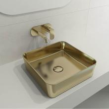 BOCCHI 1477-403-0125 - Sottile Square Vessel Fireclay 15.25 in. with Matching Drain Cover in Matte Gold
