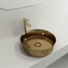 BOCCHI 1478-403-0125 - Sottile Round Vessel Fireclay 15 in. with Matching Drain Cover in Matte Gold