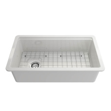 BOCCHI 1693-001-0120 - Sotto Step-Rim Tri-Mount Fireclay 34 in. Single Bowl Kitchen Sink Integrated Workstation and Acces