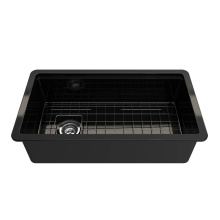 BOCCHI 1693-005-0120 - Sotto Step-Rim Tri-Mount Fireclay 34 in. Single Bowl Kitchen Sink Integrated Workstation and Acces