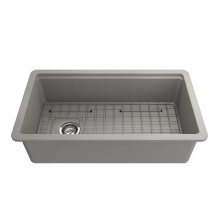 BOCCHI 1693-006-0120 - Sotto Step-Rim Tri-Mount Fireclay 34 in. Single Bowl Kitchen Sink Integrated Workstation and Acces