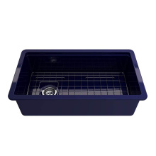 BOCCHI 1693-010-0120 - Sotto Step-Rim Tri-Mount Fireclay 34 in. Single Bowl Kitchen Sink Integrated Workstation and Acces