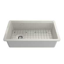 BOCCHI 1693-014-0120 - Sotto Step-Rim Tri-Mount Fireclay 34 in. Single Bowl Kitchen Sink Integrated Workstation and Acces