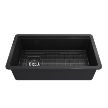 BOCCHI 1693-020-0120 - Sotto Step-Rim Tri-Mount Fireclay 34 in. Single Bowl Kitchen Sink Integrated Workstation and Acces