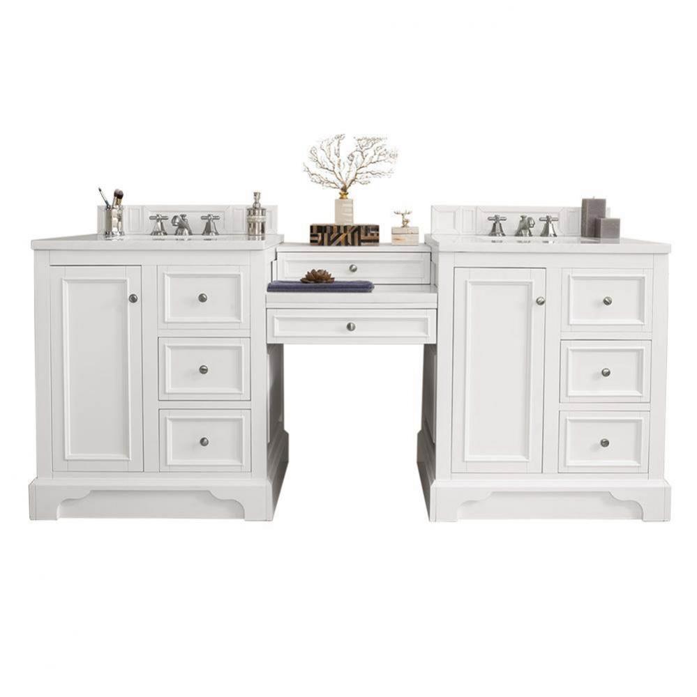 De Soto 82&apos;&apos; Double Vanity Set, Bright White w/ Makeup Table, 3 CM Classic White Quartz