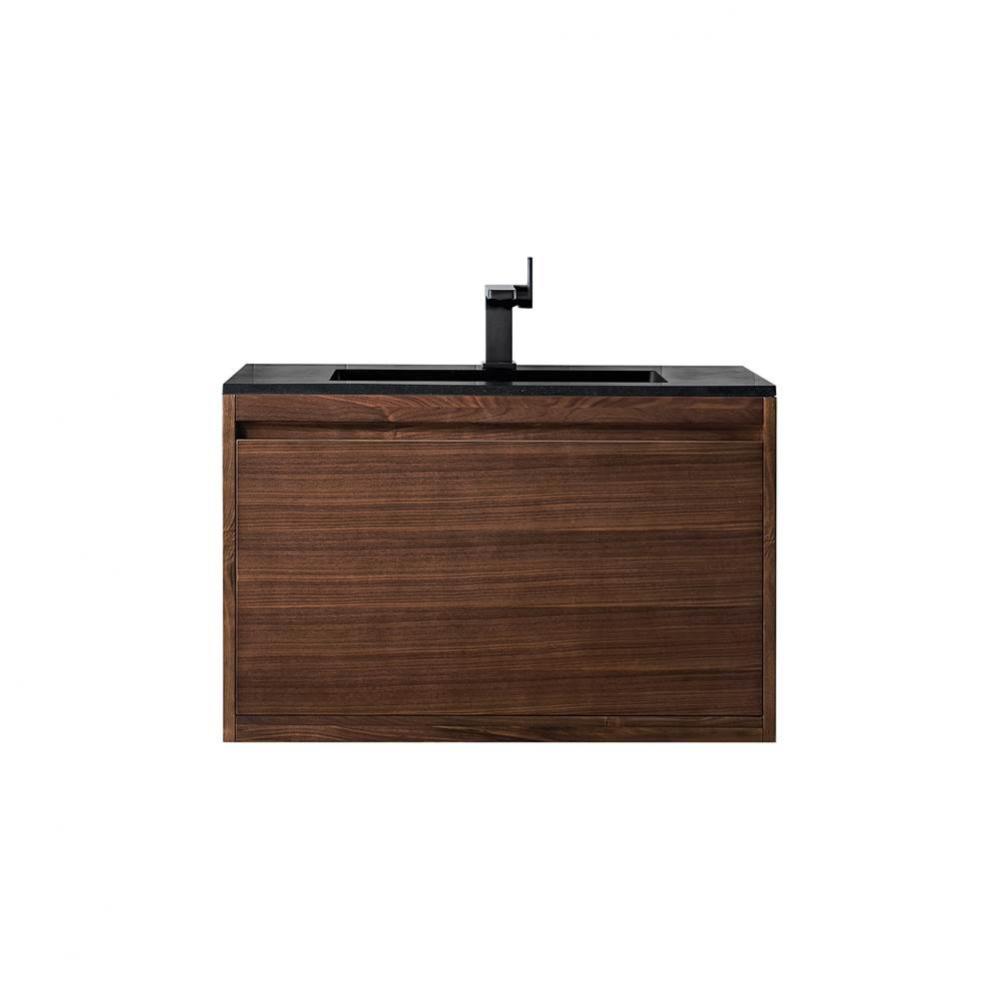 Milan 35.4&apos;&apos; Single Vanity Cabinet, Mid Century Walnut w/Charcoal Black Composite Top