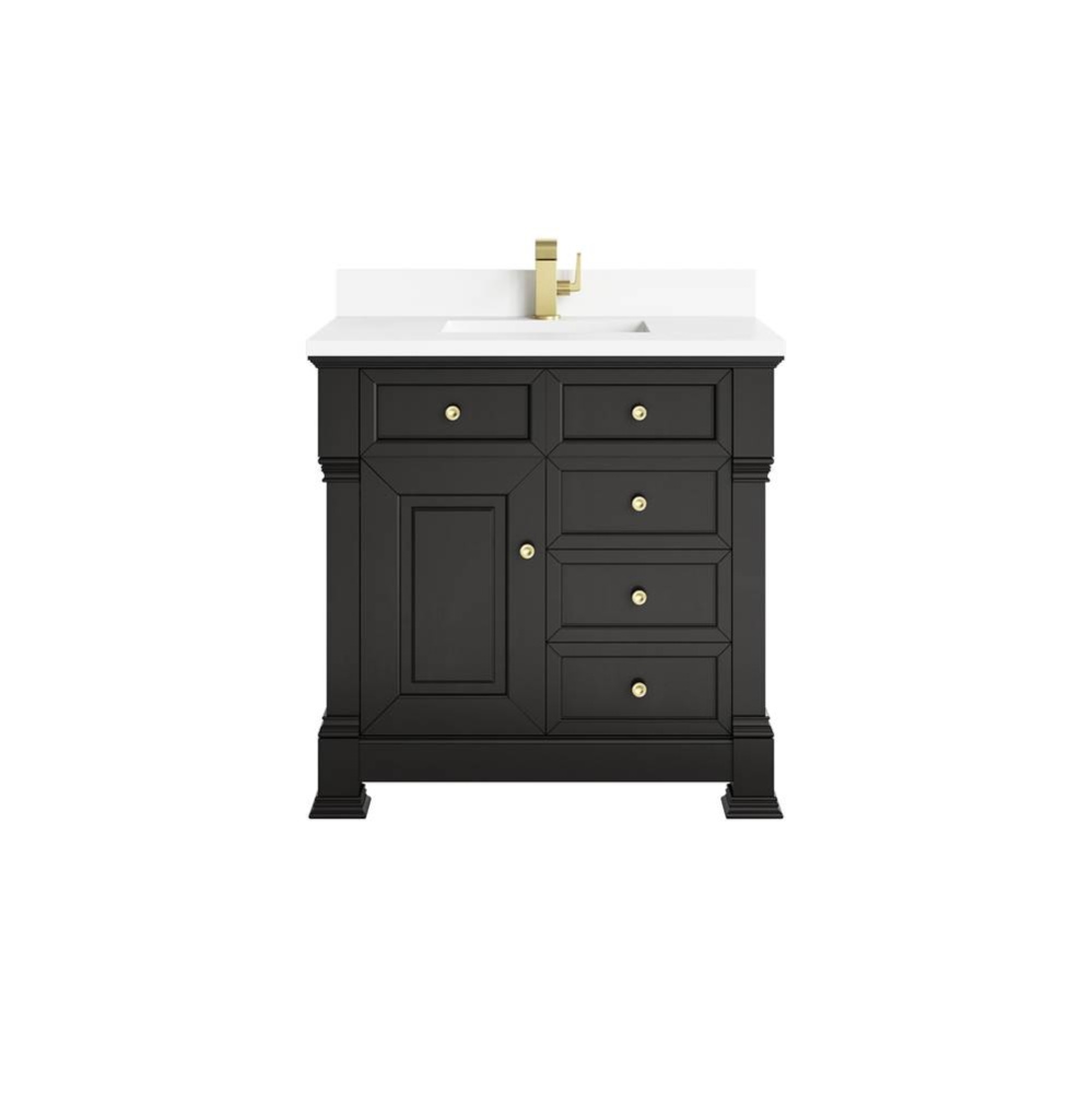 Brookfield 36&apos;&apos; Single Vanity, Black Onyx w/ Single Hole 3 CM White Zeus Silestone&#xae;