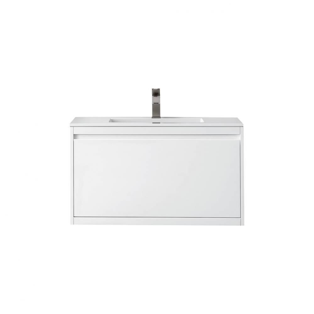 Milan 35.4&apos;&apos; Single Vanity, Glossy White w/ Glossy White Composite Stone Top