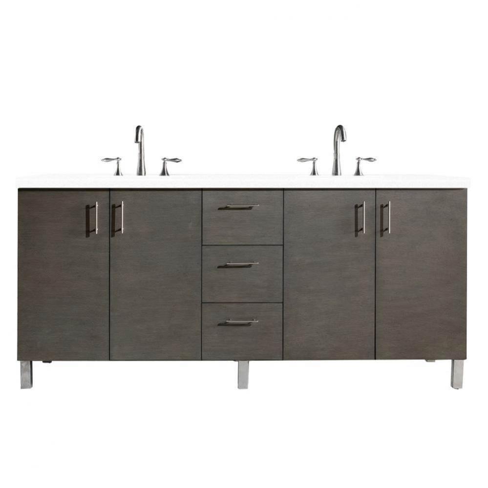 Metropolitan 72&apos;&apos; Double Vanity, Silver Oak, w/ 3 CM White Zeus Quartz Top
