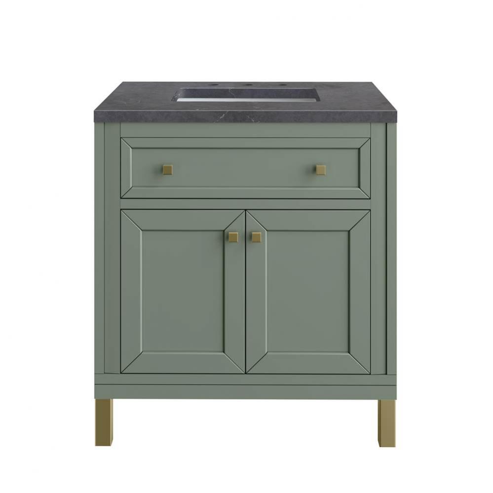 Chicago 30&apos;&apos; Single Vanity, Smokey Celadon, w/ 3 CM Charcoal Soapstone Silestone&#xae; T