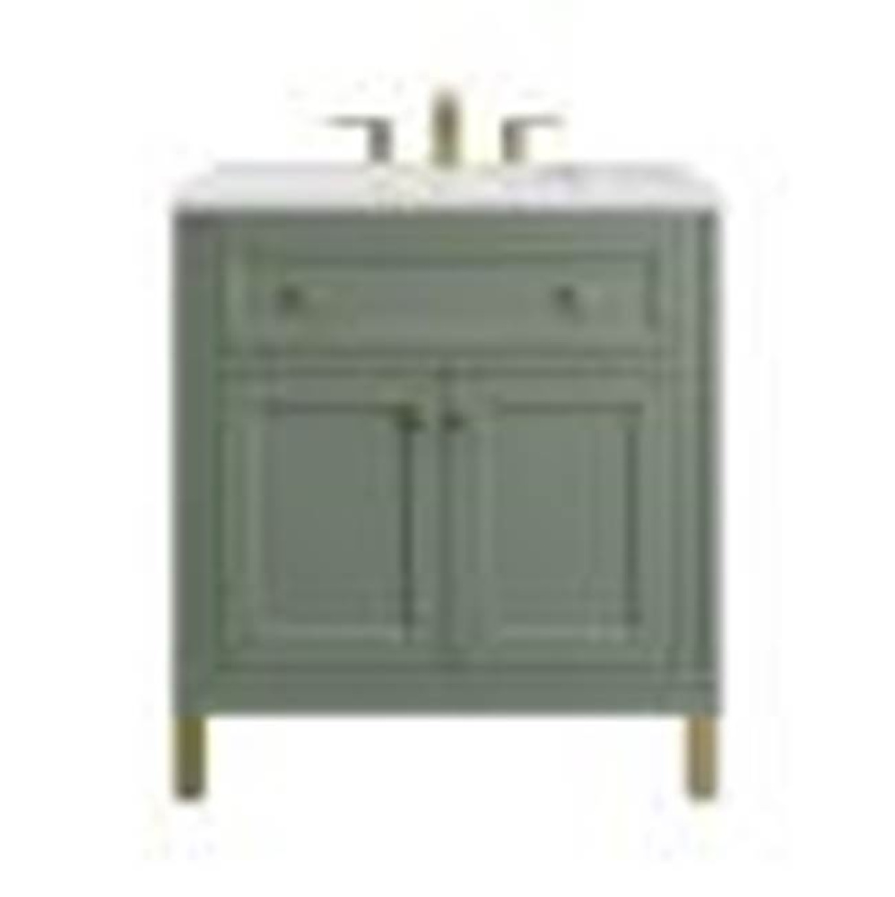 Chicago 30&apos;&apos; Single Vanity, Smokey Celadon, w/ 3 CM Arctic Fall Solid Surface Top