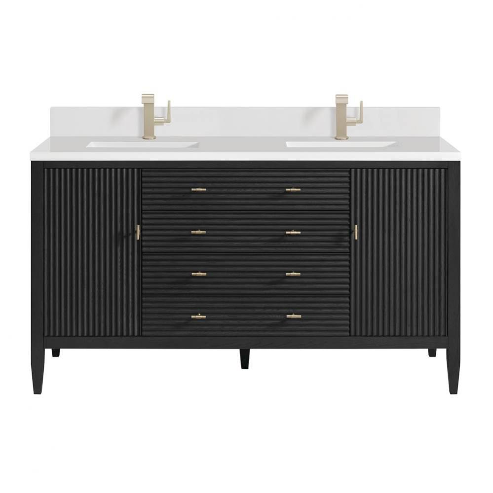 Myrrin 60&apos;&apos; Double Vanity, Carbon Oak w/ Single Hole 3 CM White Zeus Quartz Top &amp; Ba