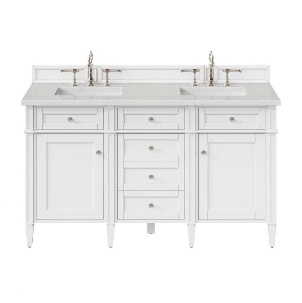 Brittany 60&apos;&apos; Double Vanity, Bright White Vanity w/ 3 CM Lime Delight Quartz Top