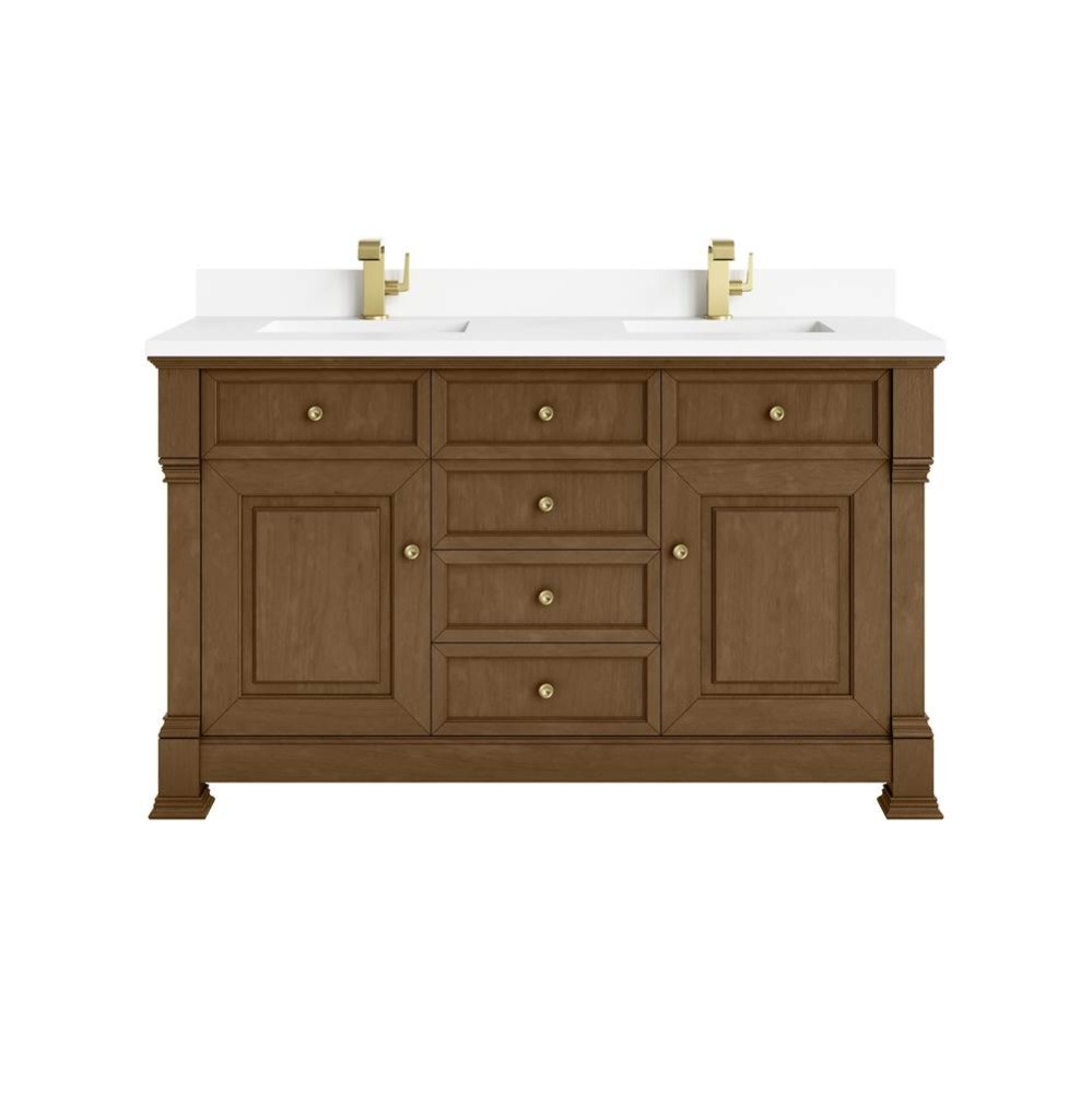 Brookfield 60&apos;&apos; Double Vanity, Honey Oak w/ Single Hole 3 CM White Zeus Silestone&#xae;