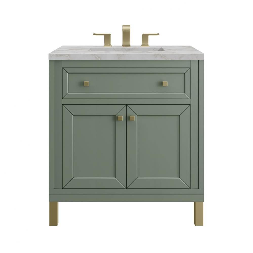 Chicago 30&apos;&apos; Single Vanity, Smokey Celadon, w/ 3 CM Victorian Silver Silestone&#xae; Top