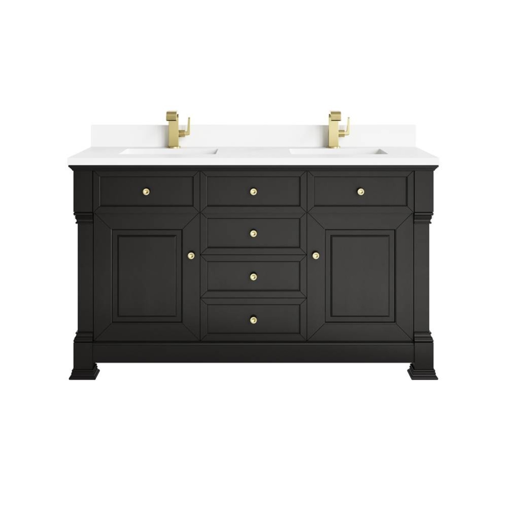 Brookfield 60&apos;&apos; Double Vanity, Black Onyx w/ Single Hole 3CM White Zeus Silestone&#xae;