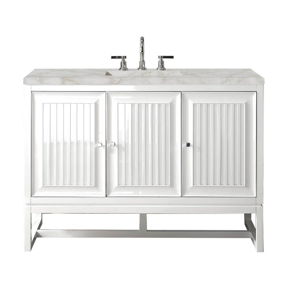 Athens 48&apos;&apos; Single Vanity, Glossy White w/ 3 CM Victorian Silver Quartz Top