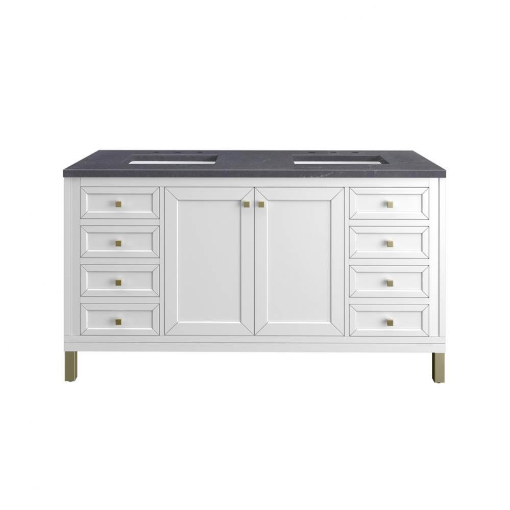 Chicago 60&apos;&apos; Double Vanity, Glossy White, w/ 3 CM Charcoal Soapstone Silestone&#xae; Top