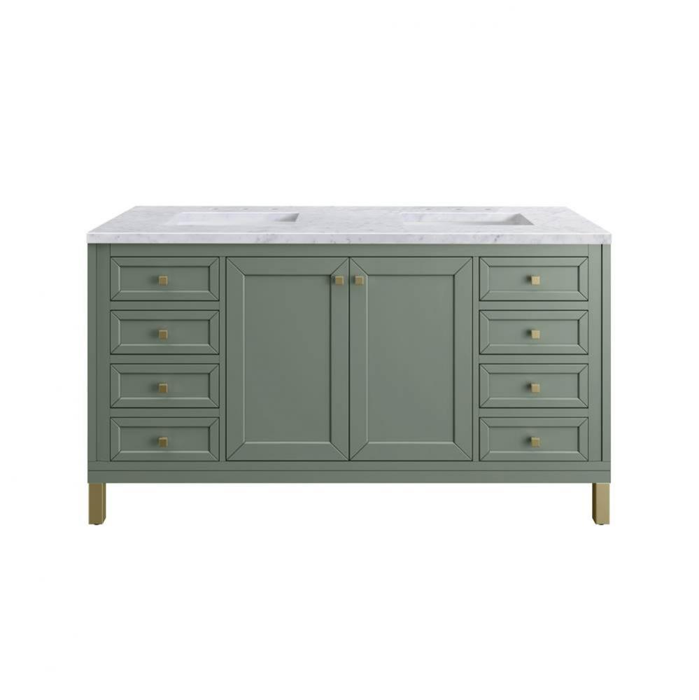 Chicago 60&apos;&apos; Double Vanity, Smokey Celadon, w/ 3 CM Carrara Marble Top