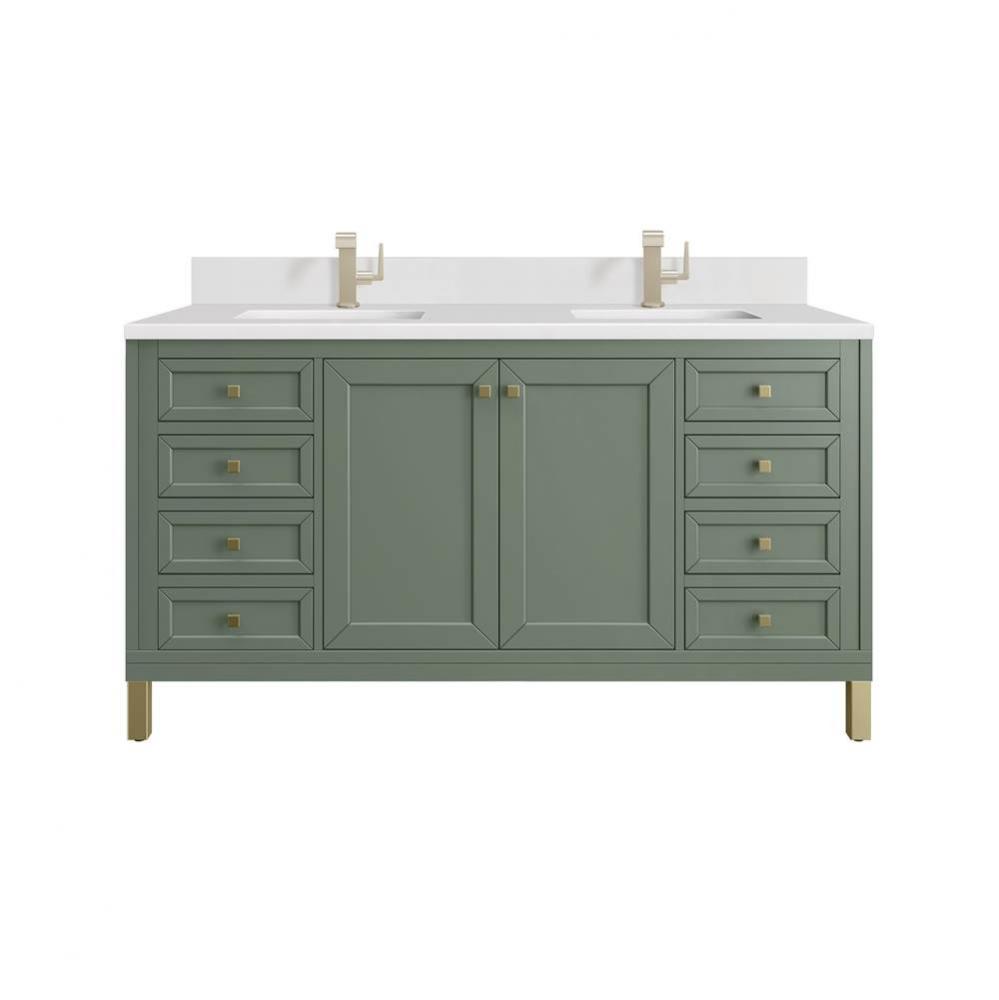 Chicago 60&apos;&apos; Double Vanity, Smokey Celadon, w/ Single Hole 3CM White Zeus Silestone&#xae
