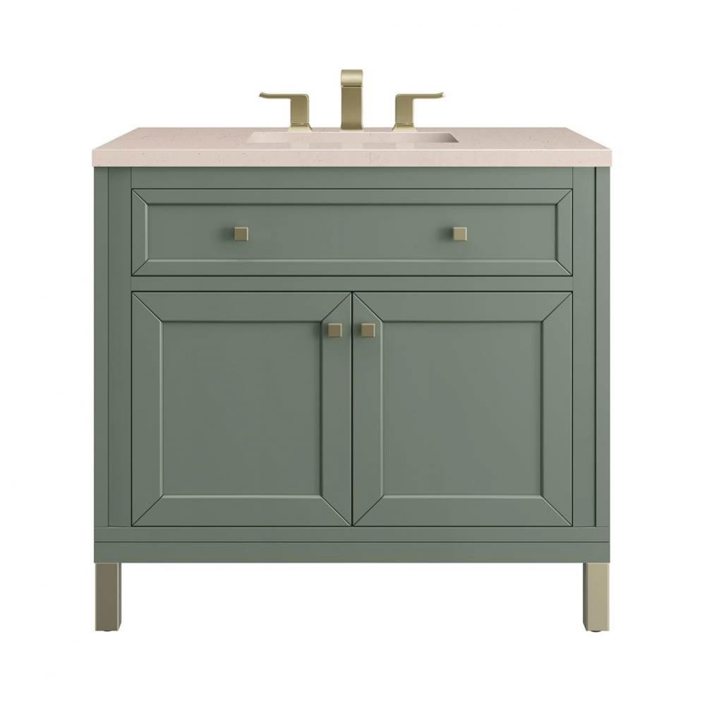 Chicago 36&apos;&apos; Single Vanity, Smokey Celadon w/ 3 CM Eternal Marfil Top