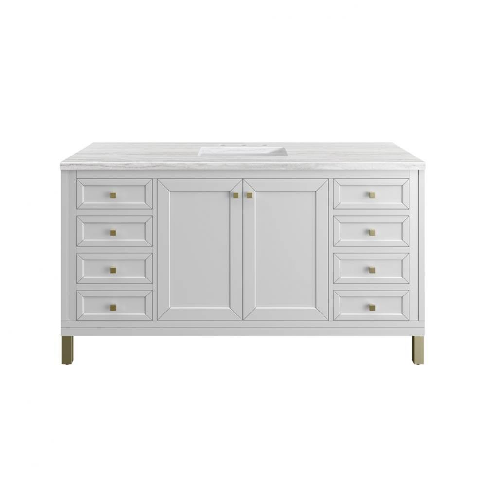 Chicago 60&apos;&apos; Single Vanity, Glossy White, w/ 3 CM Arctic Fall Solid Surface Top