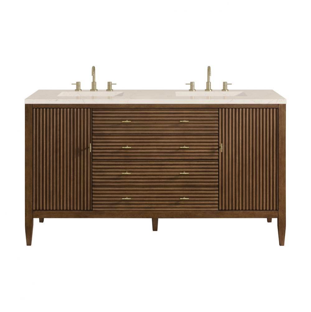 Myrrin 60&apos;&apos; Double Vanity, Mid Century Walnut w/ 3 CM Eternal Marfil Quartz Top