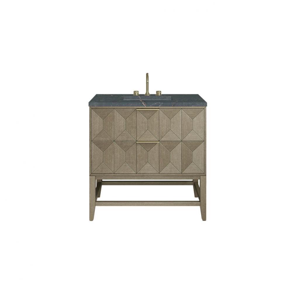 Emmeline 36&apos;&apos; Single Vanity, Pebble Oak w/ 3 CM Parisien Bleu Top