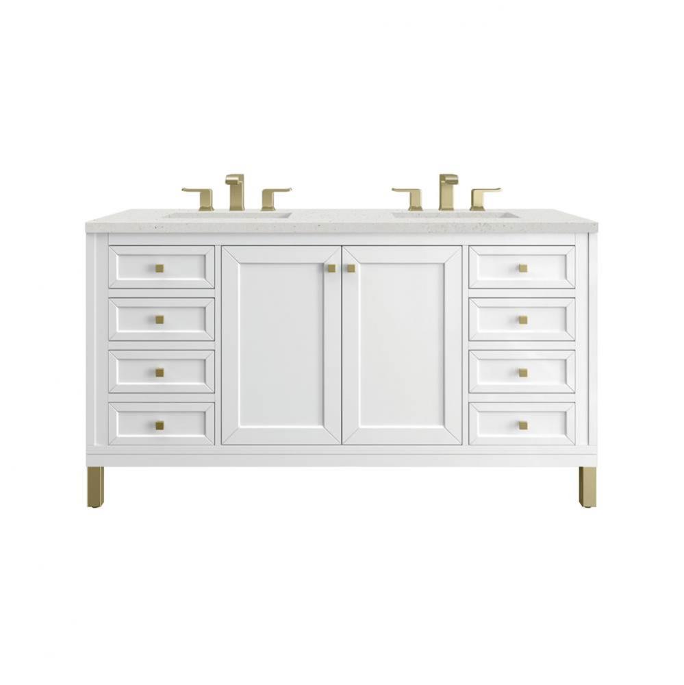 Chicago 60&apos;&apos; Double Vanity, Glossy White, w/ 3 CM Lime Delight Silestone&#xae; Top