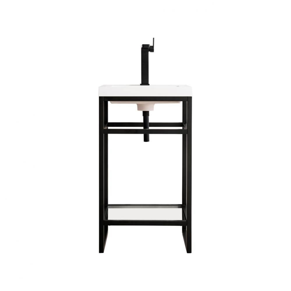 Boston 20&apos;&apos; Stainless Steel Sink Console, Matte Black w/ White Glossy Composite Countert