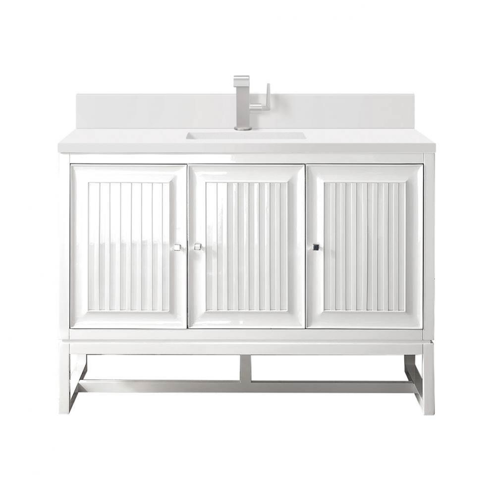 Athens 48&apos;&apos; Single Vanity, Glossy White w/ Single Hole 3 CM White Zeus Quartz Top &amp;