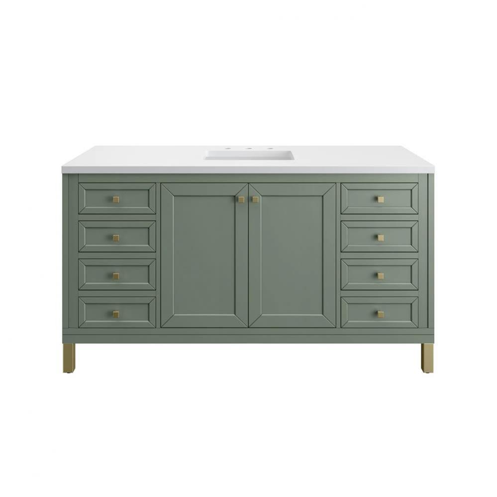 Chicago 60&apos;&apos; Single Vanity, Smokey Celadon, w/ 3 CM White Zeus Silestone&#xae; Top