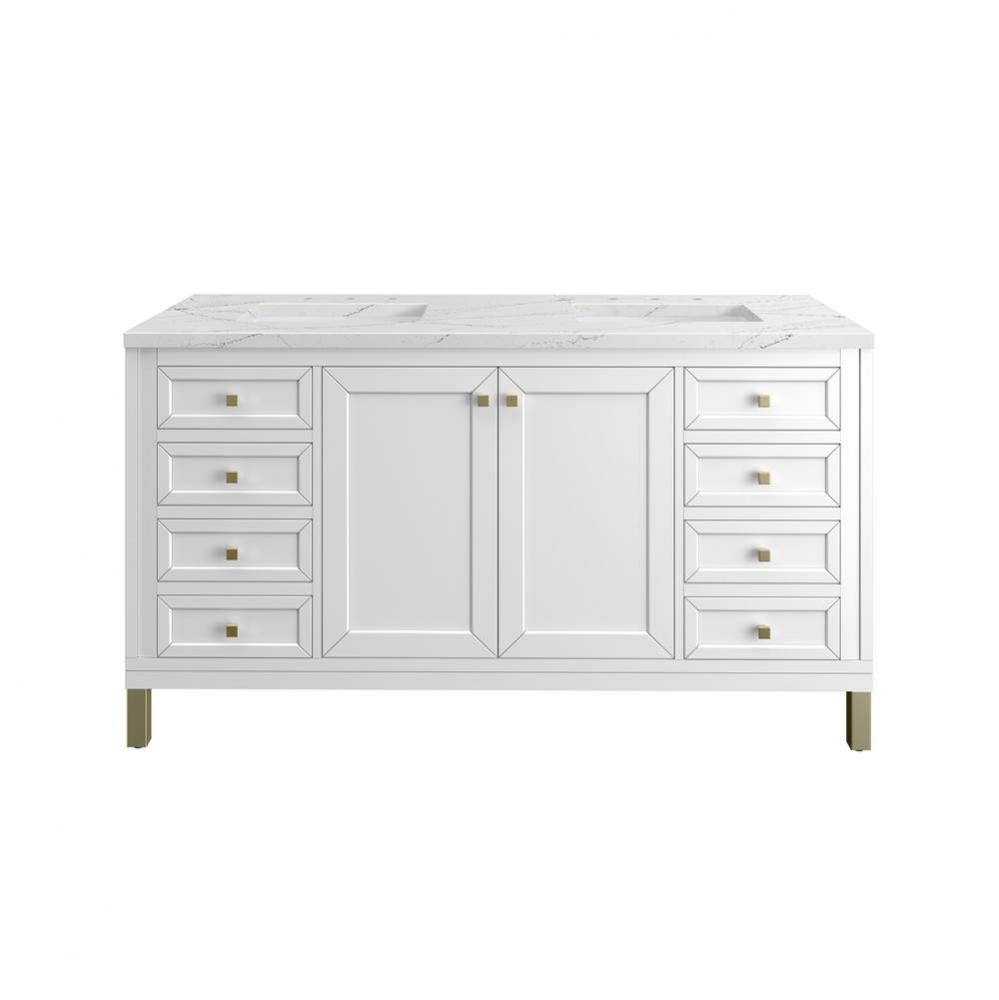 Chicago 60&apos;&apos; Double Vanity, Glossy White, w/ 3 CM Ethereal Noctis Silestone&#xae; Top