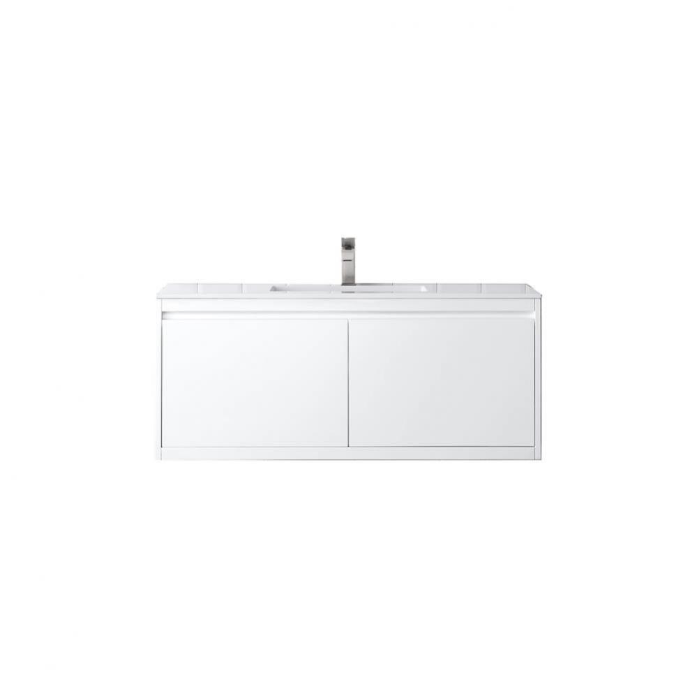 Milan 47.3&apos;&apos; Single Vanity Cabinet, Glossy White w/Glossy White Composite Top