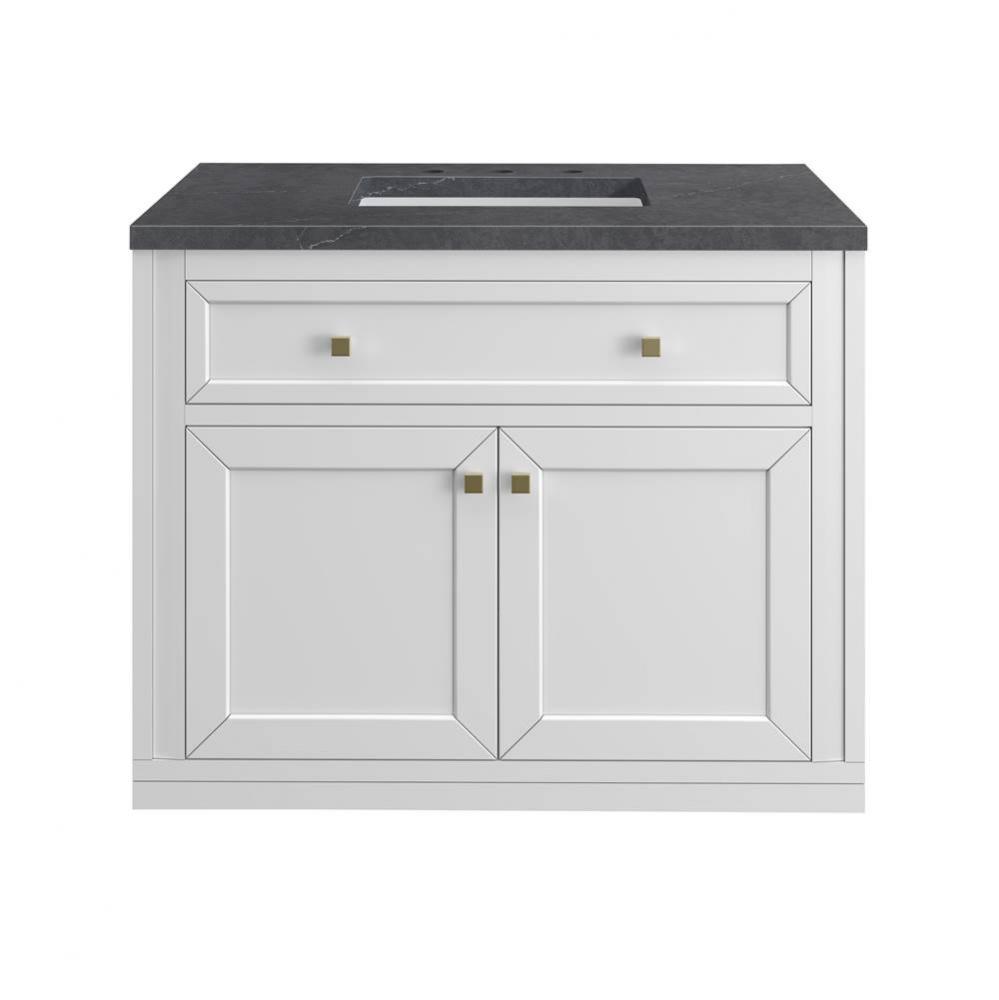 Chicago 36&apos;&apos; Single Vanity, Glossy White, w/ 3 CM Charcoal Soapstone Silestone&#xae; Top